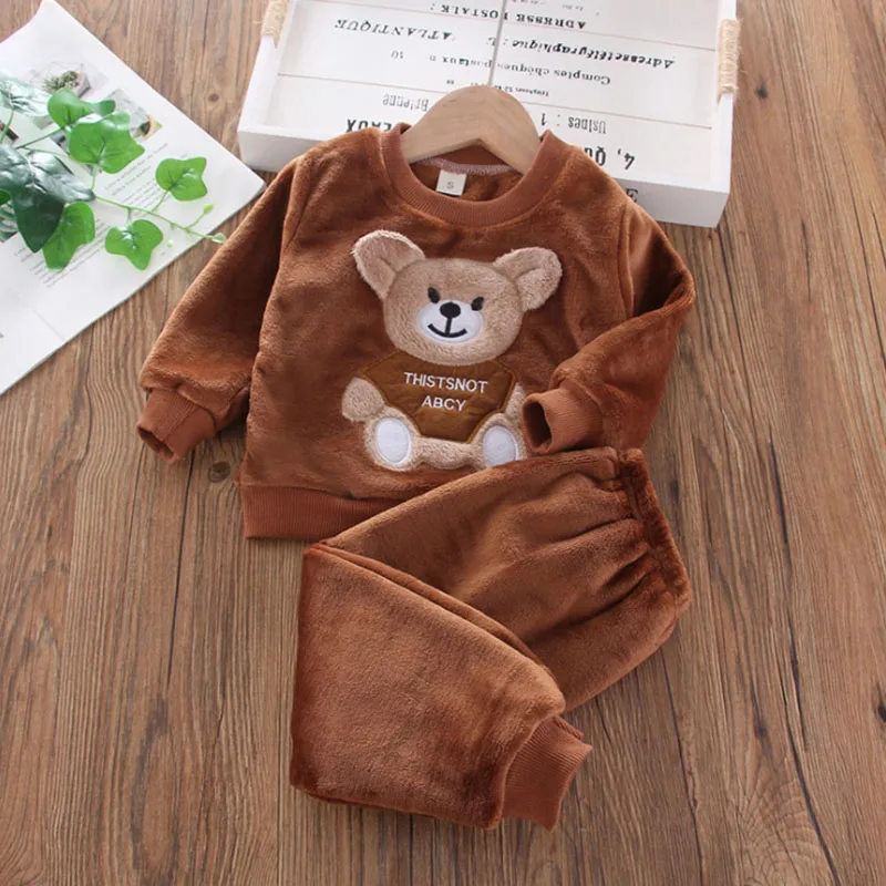 New Winter Baby Girls Boys Homewear Sets Autumn Fashion Flannel Fleece Clothes Kids Cartoon Bear Sleepwear Children Pajamas