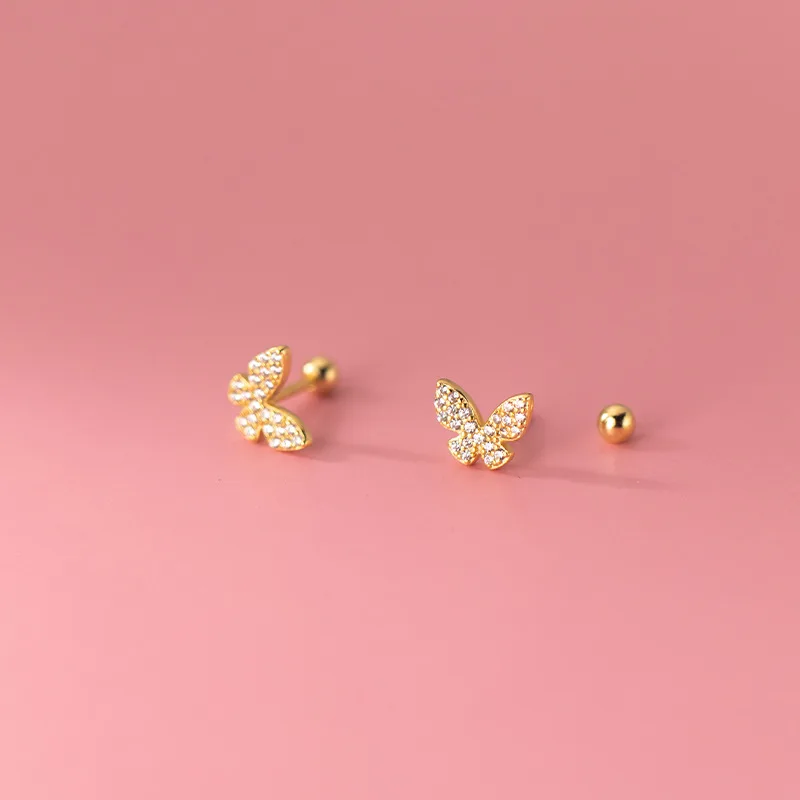KAMIRA 925 Sterling Silver Romantic Simple Butterfly Zircon Spiral Bead Stud Earrings for Women Party Charm Lovely Sweet Jewelry image 5
