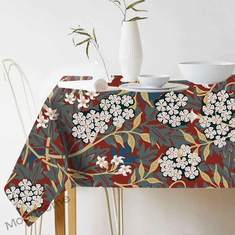 Green Spring Decorative Ivy Leaves Plant William Morris Pattern Waterproof Coton Linen Tablecloth  Floral Pastoral Table Cloth