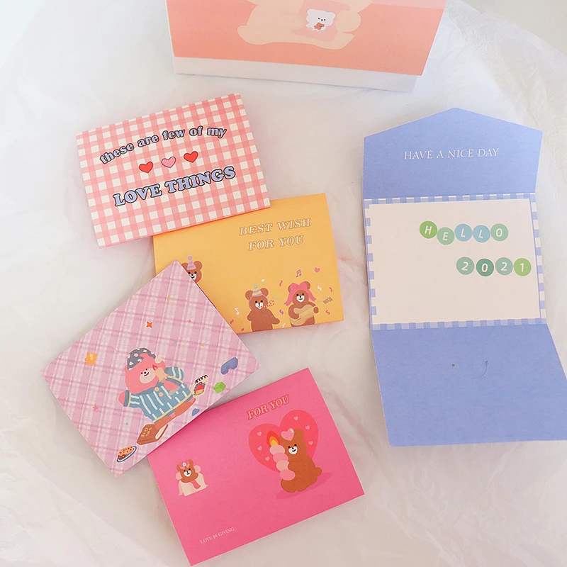 Mini Sobres de papel plegables de 9,8x7,5 cm, embalaje para tarjetas de felicitación, dibujos animados coloridos, celosía, vacaciones, deseos, sobre de regalo, 2 unids/paquete