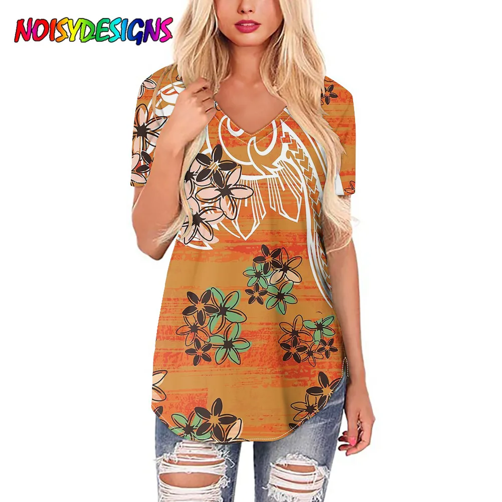 NOISYDESIGNS Vintage Polynesian Hawaiian Pattern Print T-shirt Women Fashion T-shirt Short Sleeve Women's Tshirt Top Ropa Mujer