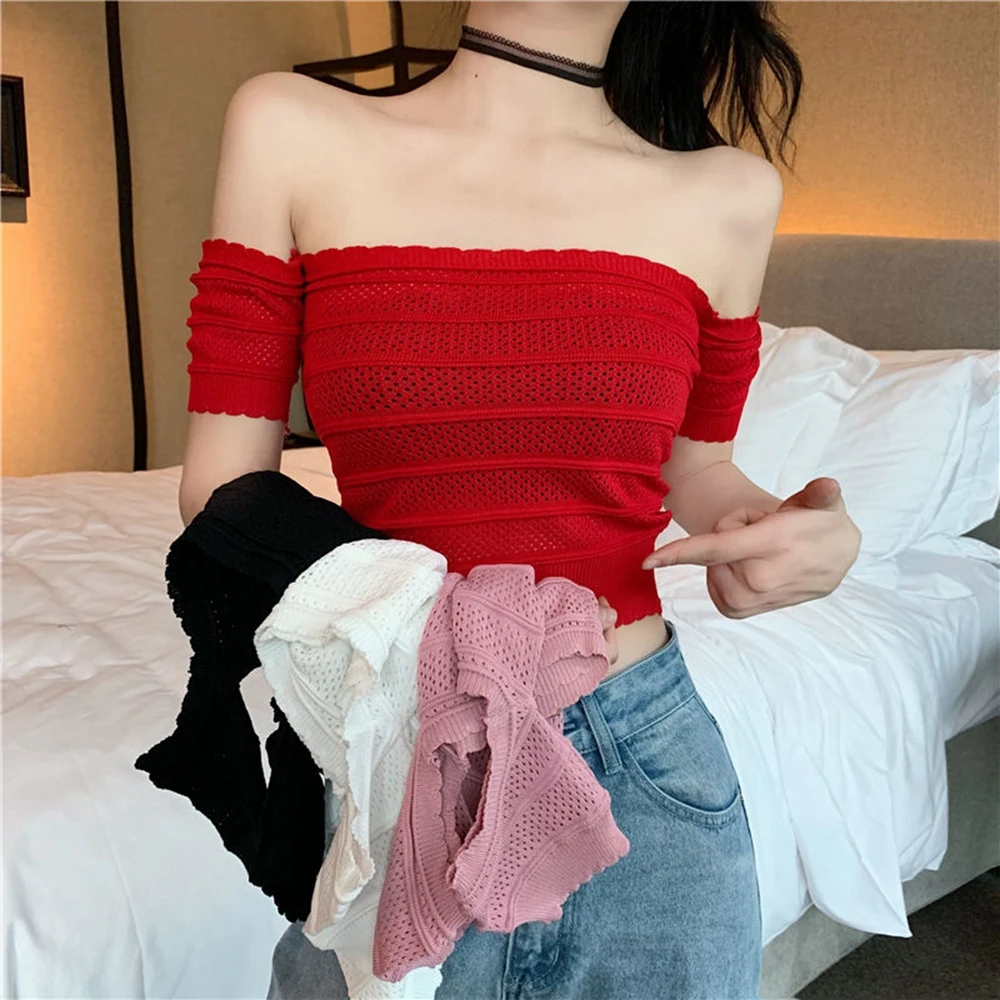 2020 Womens Sexy Strapless Off Shoulder Tube Top Pub Travel Solid skinny Stretchy Bandeau Seamless Casual Hollow out Crop top