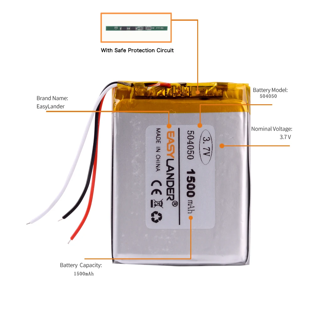 504050 3.7V 3 linie 1500mAh litowo-jonowy akumulator polimerowy do GPS mp3 mp4 navigator do telefonu komórkowego DVR TL-501 treelogiczny 4Gb