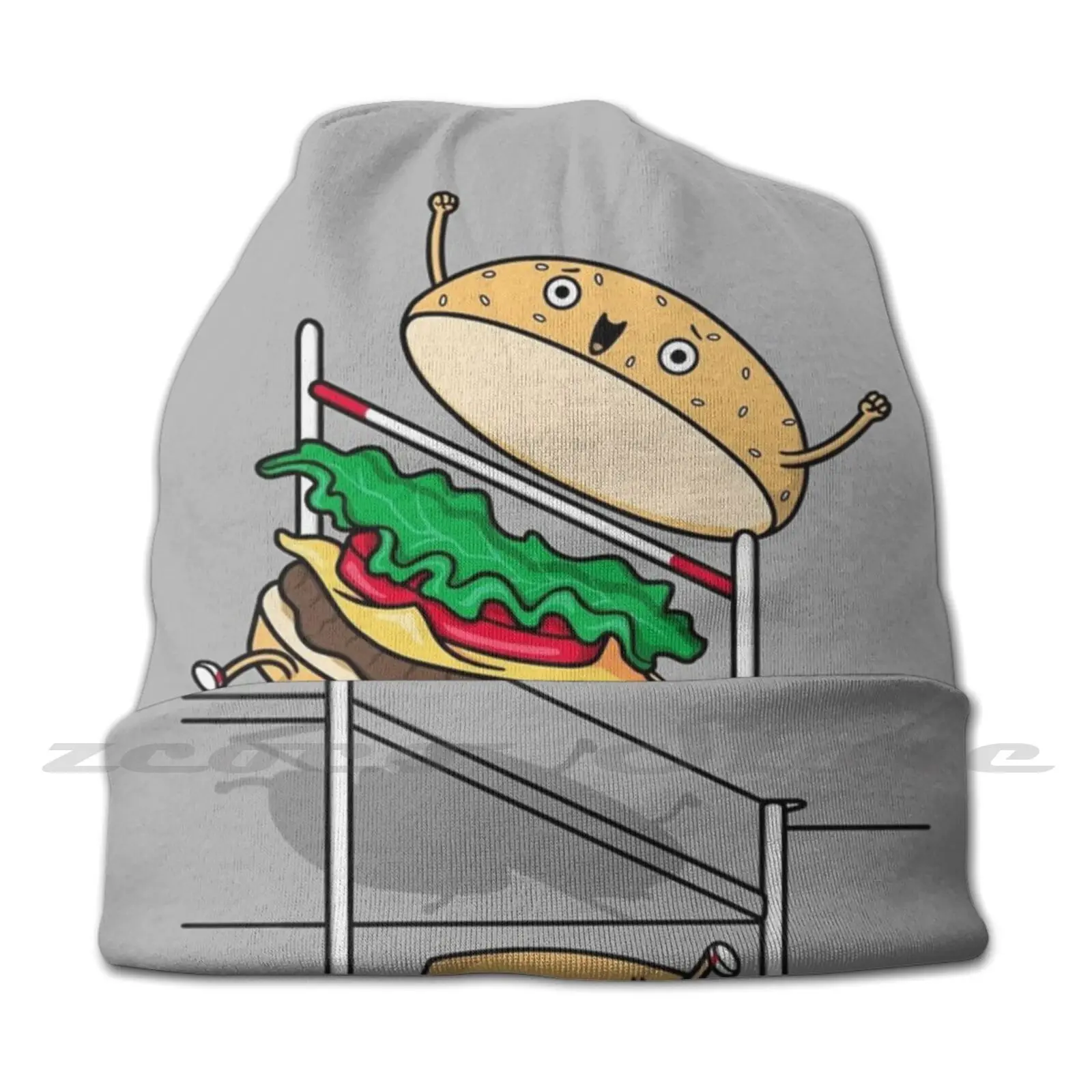 Burger Jump! Personalized Pattern Knit Hats Plus Size Elastic Soft Cap Burger Burgers Hamburger Fast Food High Jump Jump Funny