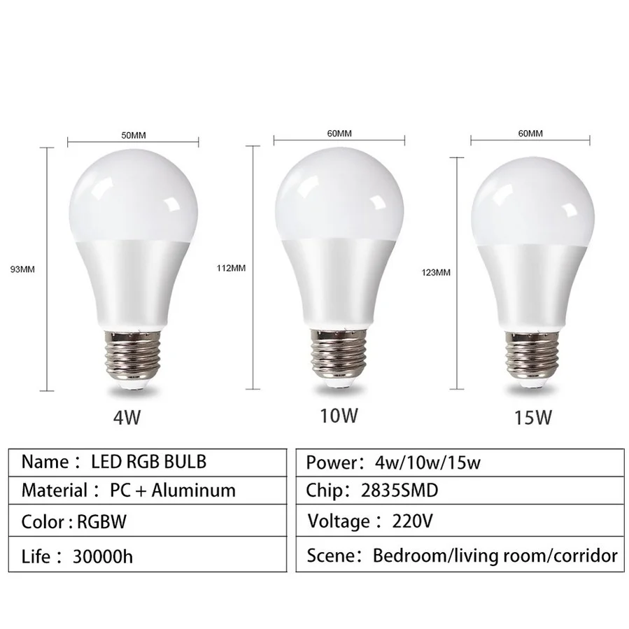 Ampoule LED E27 RGBW multicolore avec télécommande à 24 touches, éclairage d\'intérieur multifonction, adapté pour une scène de vacances, une fête