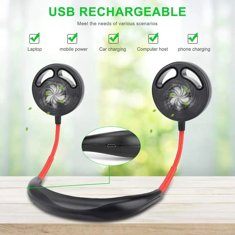 Handsfree pescoço ventilador usb recarregável bladeless baixo ruído três engrenagens esportes mini neckband ventilador uso do escritório doméstico dropshipping