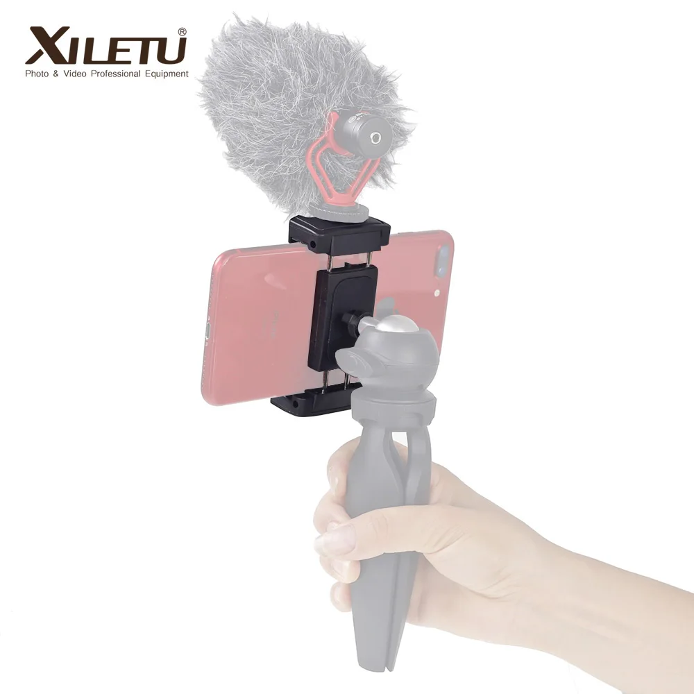 XILETU XJ-12 Mobile Tripod Mount Clipperwith Cold Shoe Mount for Boya Rode VideoMicro Microphone 1/4'' Tripod Clamp for iPhone X