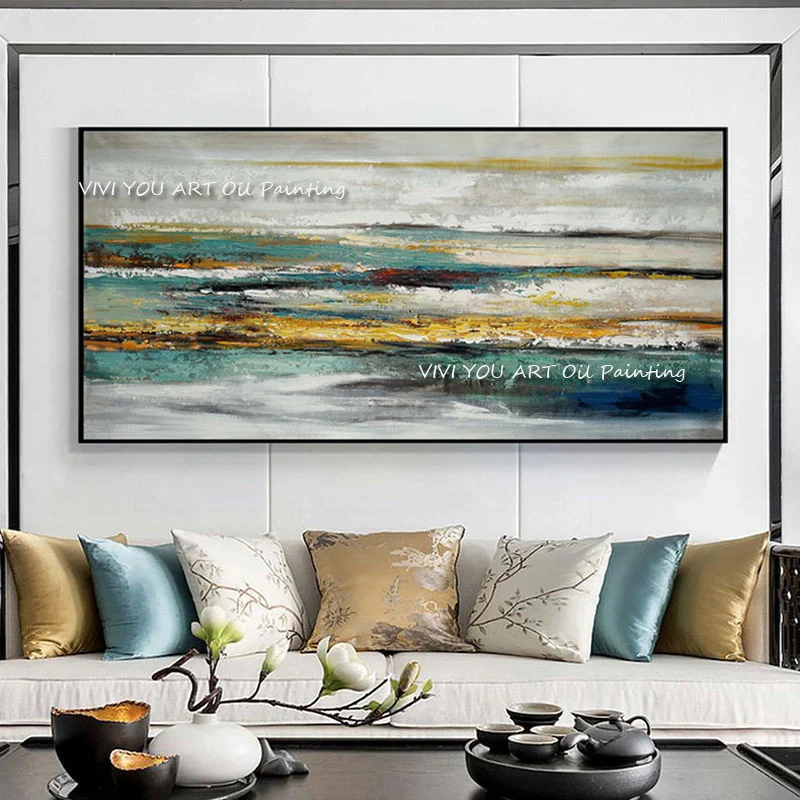 Large Size Modern Gray Blue Orange Wall Painting 100% Hand Painted On Canvas Wall Picture For Living Room Home Decor As A Gift