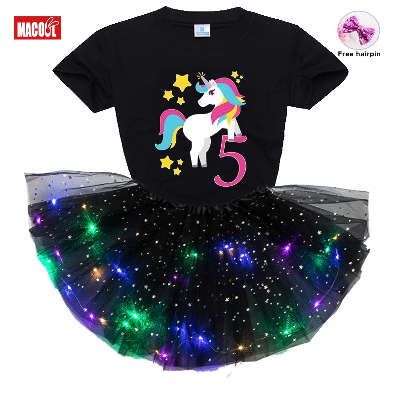 Girls Dress Sets Kids Girl Birthday Party 3Pc Cute Pony Print T-shirt +tutu Dress Design Your Name and Number Birthday Present