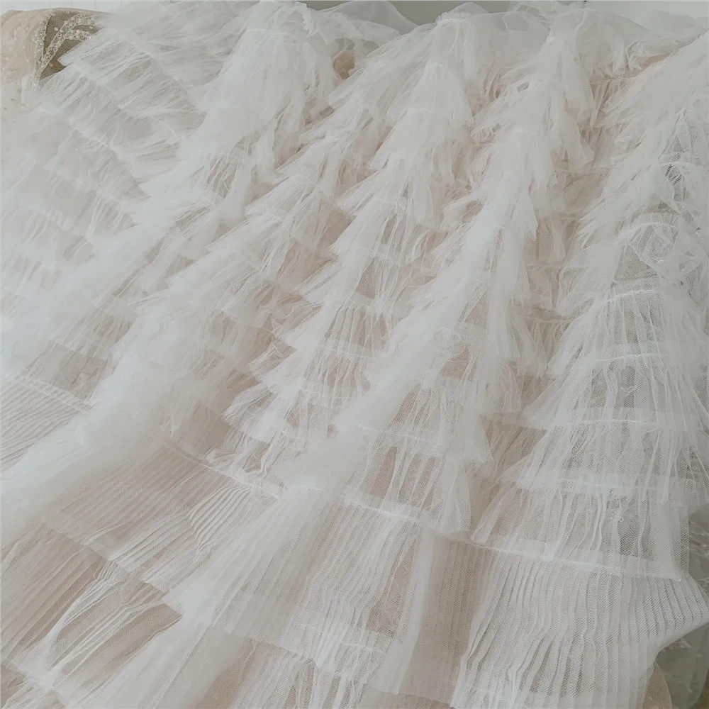 

Off White Layers 3D Pleated Mesh Lace Fabric 3D Ruffle Fabric Haute Couture Dress Mesh Photography Prop Backdrop