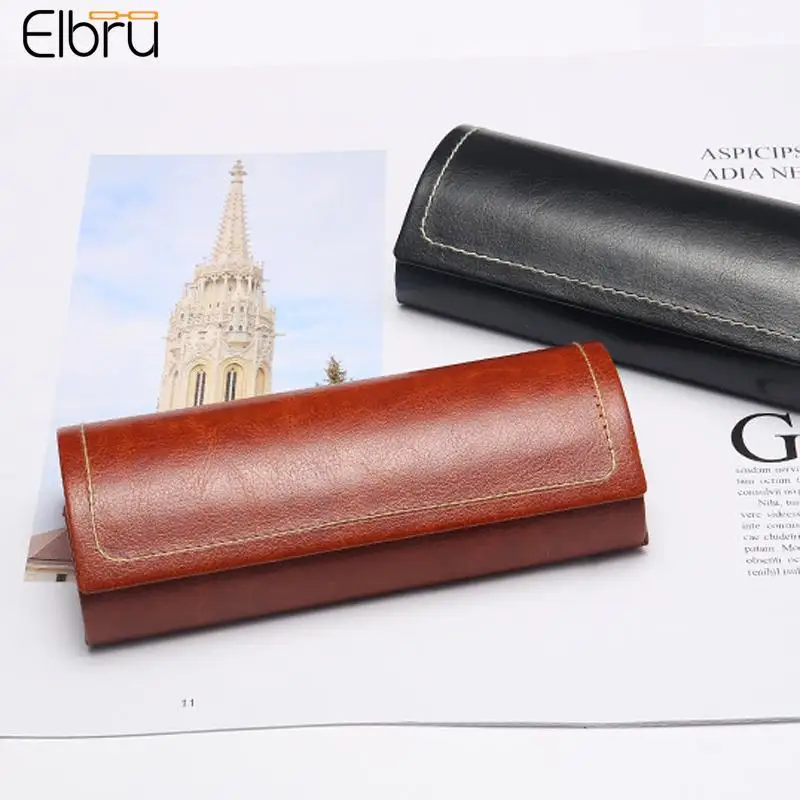 

Elbru Portable Unisex Leather Sunglasses Case Glasses Case Flip Eyeglass Box Eyewear Protector Accessories for Men Women