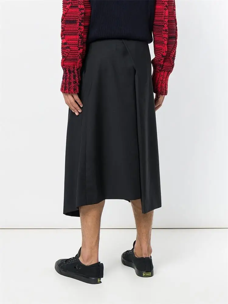 Men's Culottes And Wide-Leg Trousers Spring And Autumn New Black Nine-Point Design Irregular Asymmetric Loose Casual Culottes