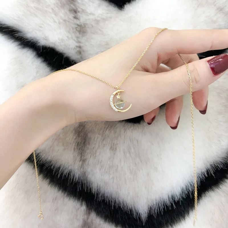 جديد حار بيع المرأة اللون الأصفر نجمة القمر كوكب قلادة قلادة الأزياء والمجوهرات هدية XL175 #2