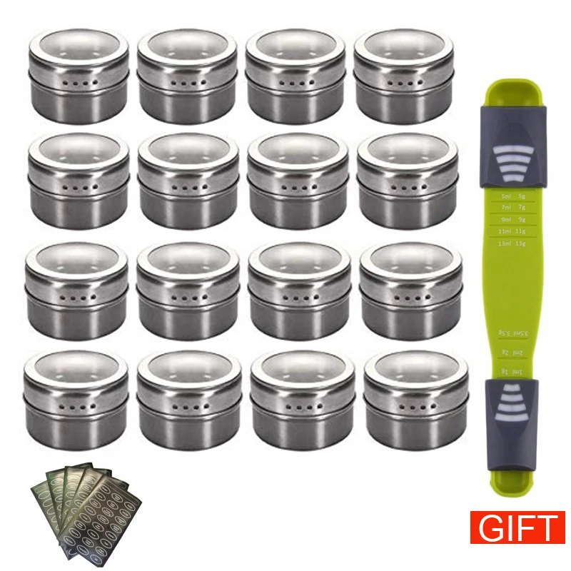 New Magnetic Spice Jars With Labels Stickers Seasoning Bottle Pepper Storage Favor Of Elefants Free Gift of Measuring Spoon