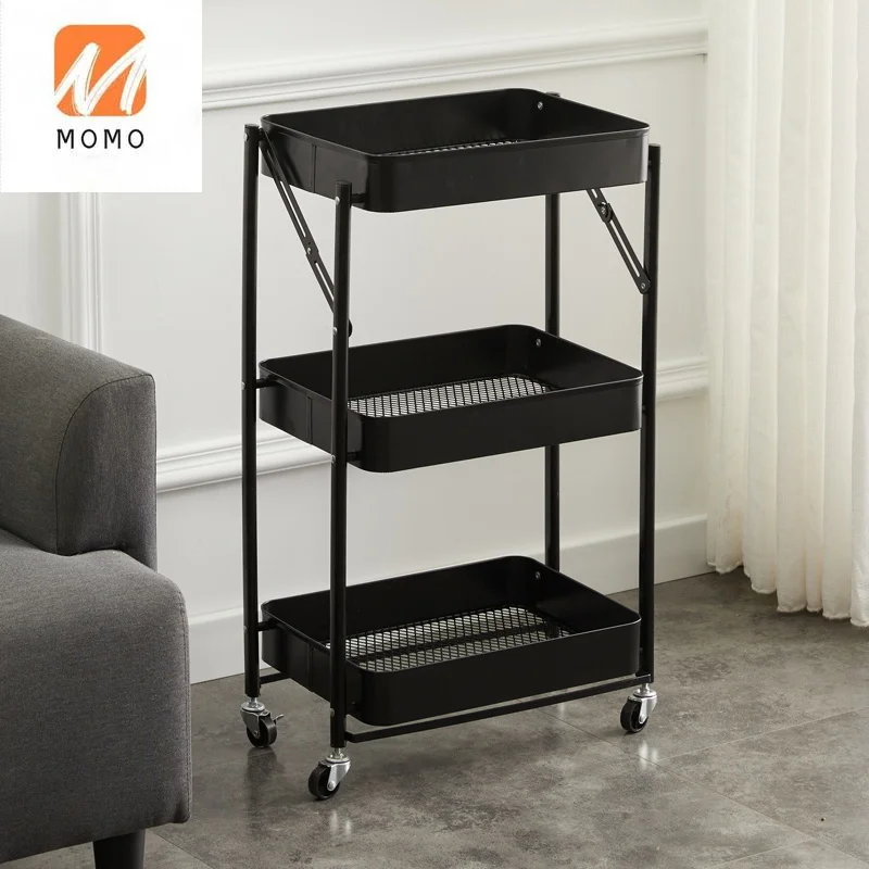 Movable Multi-purpose Home Storage 3 Tiers Metal Kitchen Vegetable Trolley Rolling Cart