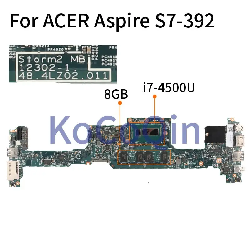 For ACER Sterm2 S7-392 S7-393 I7-4500U 8GB Laptop Motherboard 12302-1 48.4LZ02.011 Notebook Mainboard SR16Z 8GB RAM DDR3