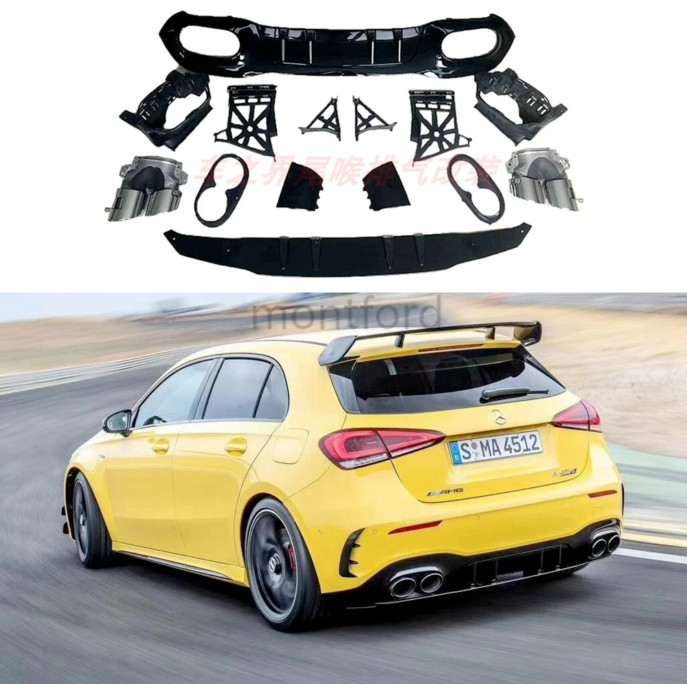 

Rear Diffuser for W177 2019-2020 A Class A180 A200 A220 A250 Sedan Hatchback Rear Bumper Lip Tail pipe A35 style