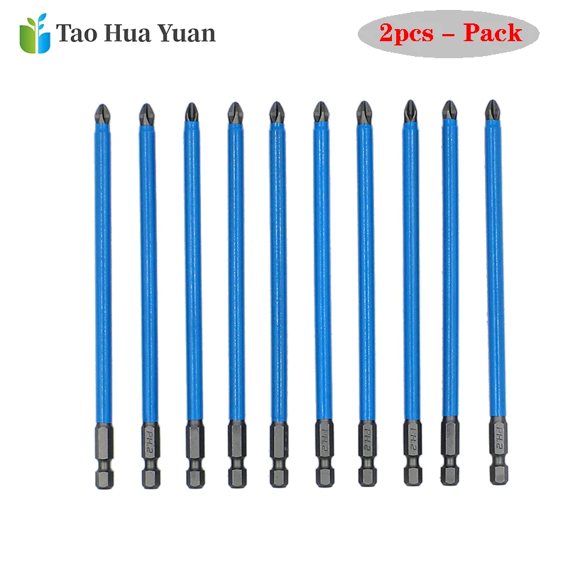 Hot 2pc S2 Anti Slip Magnetic Long Reach Electric Screwdriver Bits Set PH2 127mm 1/4 Hex Shank Single Side Reduces Tool Set AA