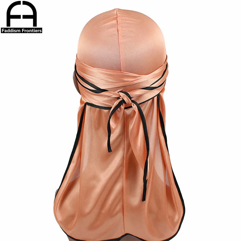 Unisex Männer Seidige Durag Schwarz Nähen Seide Durags Bandanas Für Männer Long Tail Doo Du Rag Wave Cap – Detail 8