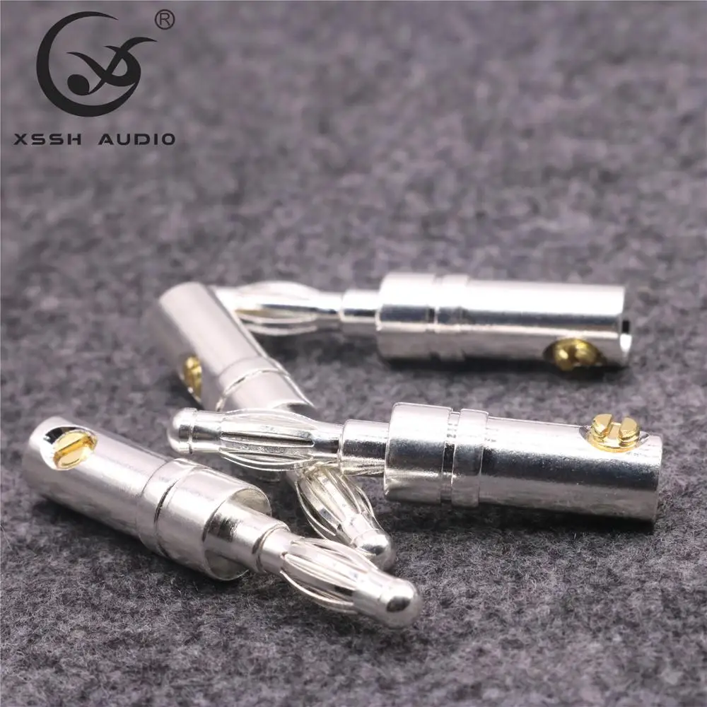 8 pces ou 16 pces xssh áudio oi-fim de alta fidelidade oem odm latão 62% cobre chapeado prata pequeno 5mm amplificador macho banana plug jack conector