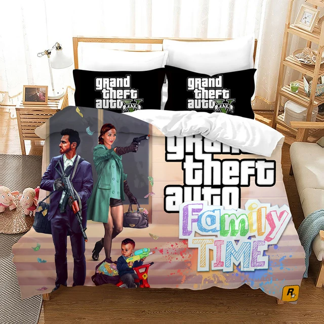 

Video Game GTA V Bedding Set 3D Prints Duvet Covers Grand Theft Auto 5 Comforter Bed Cover Set Home Bedspread No Sheet Full Size