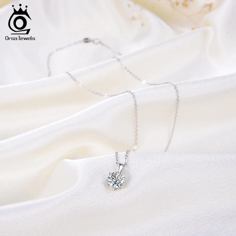 

ORSA JEWELS 925 Sterling Silver Sparkling Cubic Zircon Clavicle Chain Necklace Girl AAAA CZ Wedding Jewelry Collares 45CM SN278