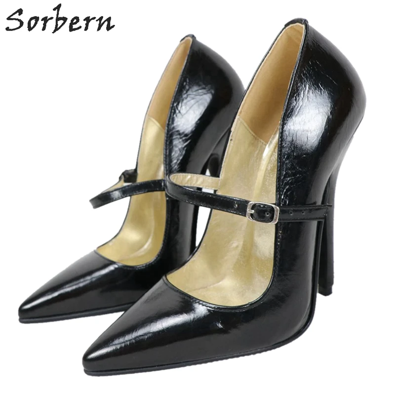 Sorbern 14Cm 16cm Genuine Leather Women Pump Mary Janes Shoe Ladies Pointed Toe High Heel Stilettos Custom Color Women Heels New