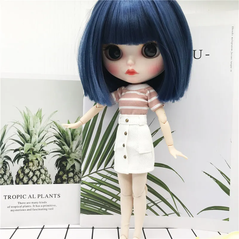 Multiple Styles Blyth Doll Clothes fashion Striped T-shirt, White denim skirt for 28-30cm Blyth Azone OB22 OB24 doll accessories