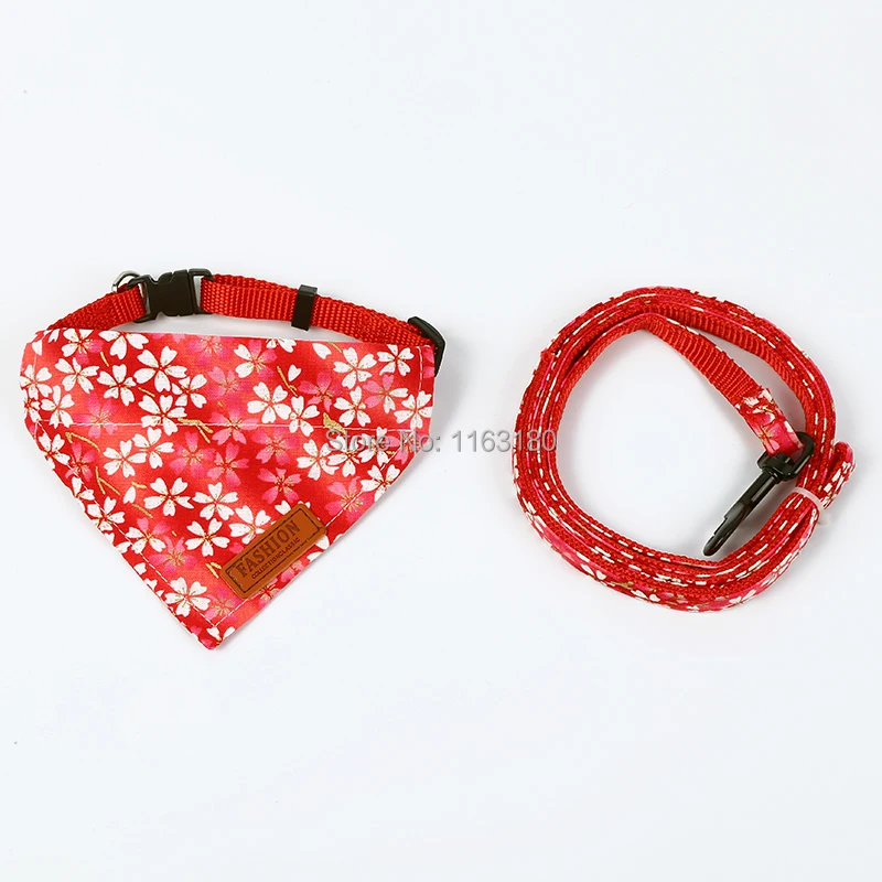 240 Sets/lot Dog Collar Bandana Soft Leather Dog Leash Cute Cat Collar Pet Collar Leash