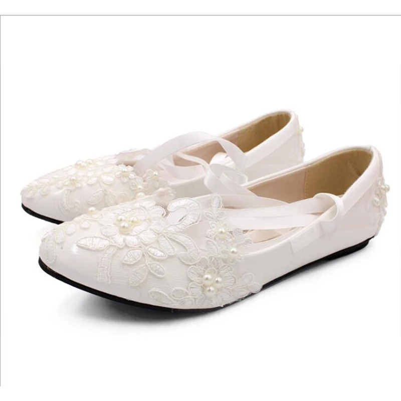 BaoYaFang White Lace Wedding Bridal Shoes 2020 New Handmade women's shoes Round Toe Bridesmaid High Pumps