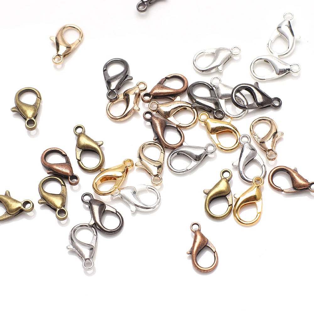 50pcs Mixed 7 Color 10/12/14mm Metal Lobster Clasp Hooks End Connectors For Jewelry Making Findings Necklace Bracelet DIY