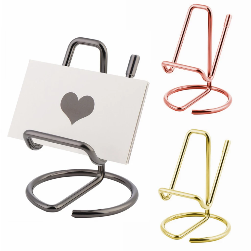 1PC Retro Gold Rose Gold Metal Card Holder for Desk Business Card Display Holder Stand Metal Office Desktop Name Card Holder