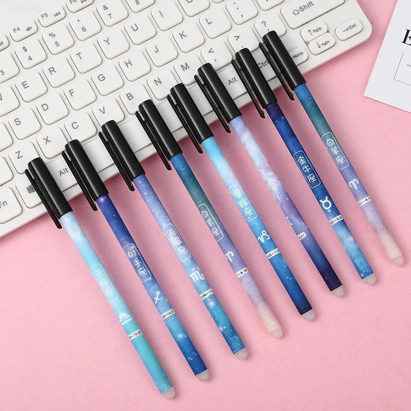 6Pcs/Set Constellation Erasable Gel Pen Blue Black ink 0.5mm Washable Handle Kawaii Erasable Pens School Writing Stationery