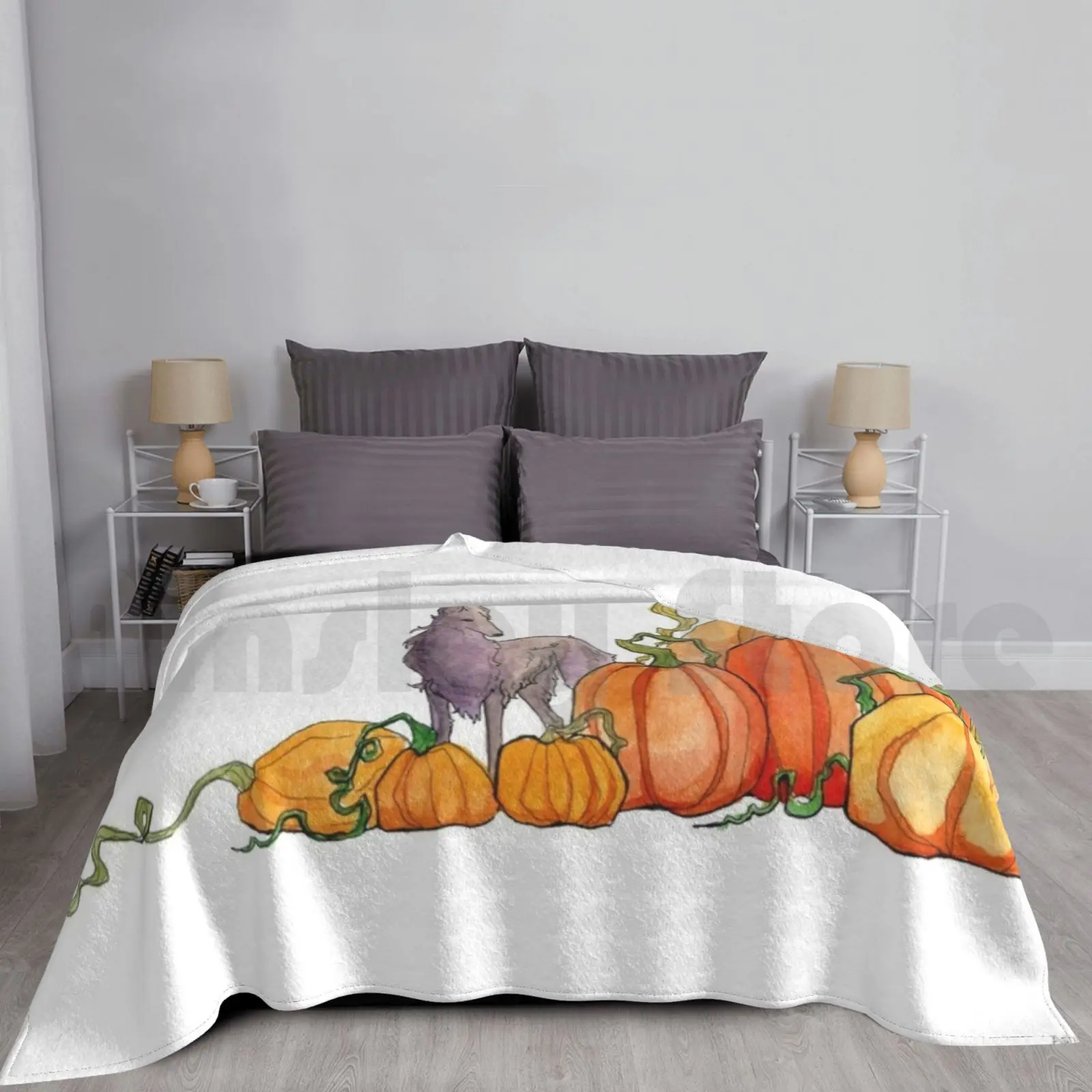 Borzoi And Giant Pumpkins Blanket For Sofa Bed Travel Borzoi Pumpkin Halloween Fall Autumn Sighthound Russian