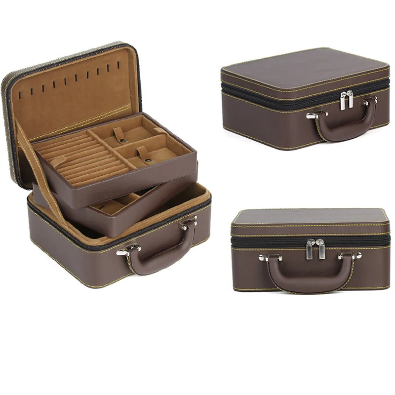 Portable Travel Storage Box Suitcase Available Orange Leather Detachable 2Layers Pendant Necklaces Ring Jewelry Organizer Box