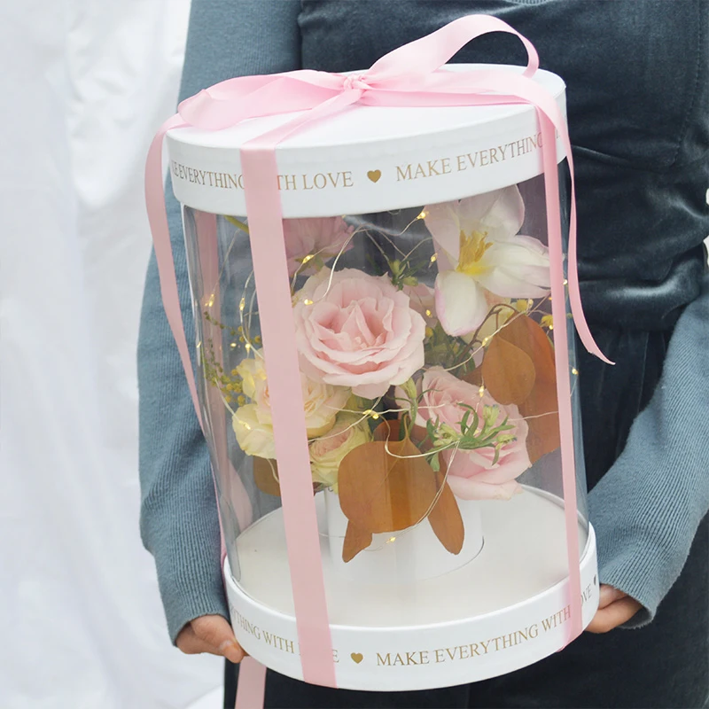 White Transparent Round Flower Holding Box Packaging Flower Bouquet Box Festival Party Favor Decor Packing Florist Boxes