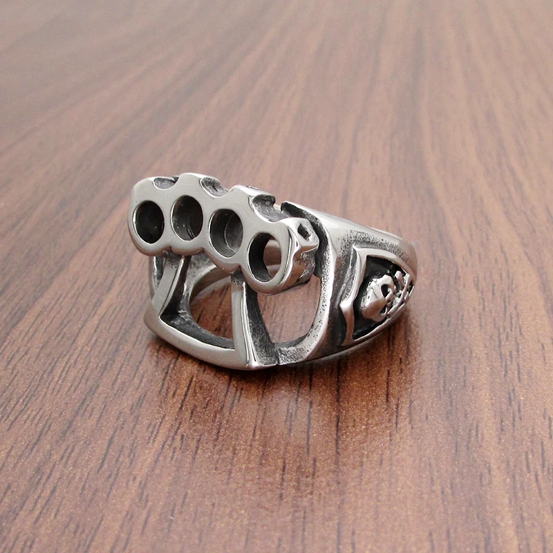Punk Size 8-14# 316L Stainless Steel Silver Color Black Fist Skull Ring Jewelry