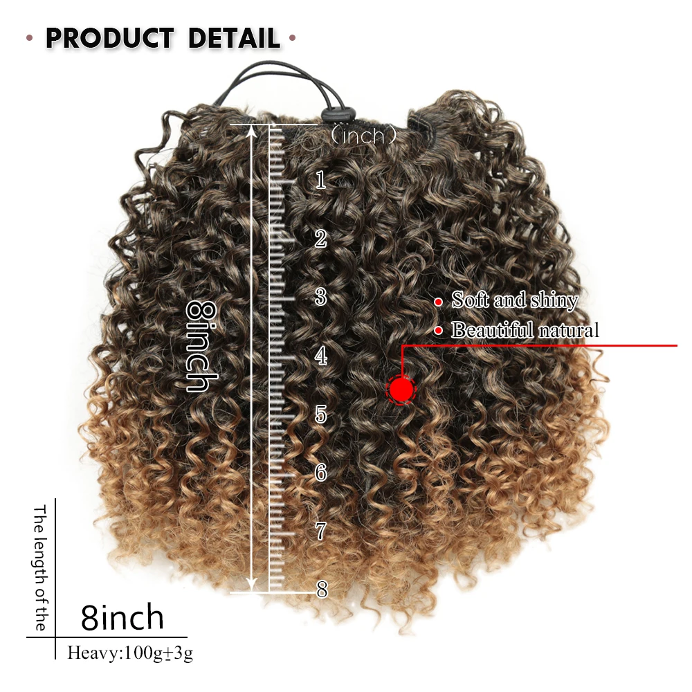 Afro Kinky Curly Ponytail Synthetic Drawstring Chignon Bun Hairpiece For Women Updo Clip in Hair Puff Extension Golden Beauty