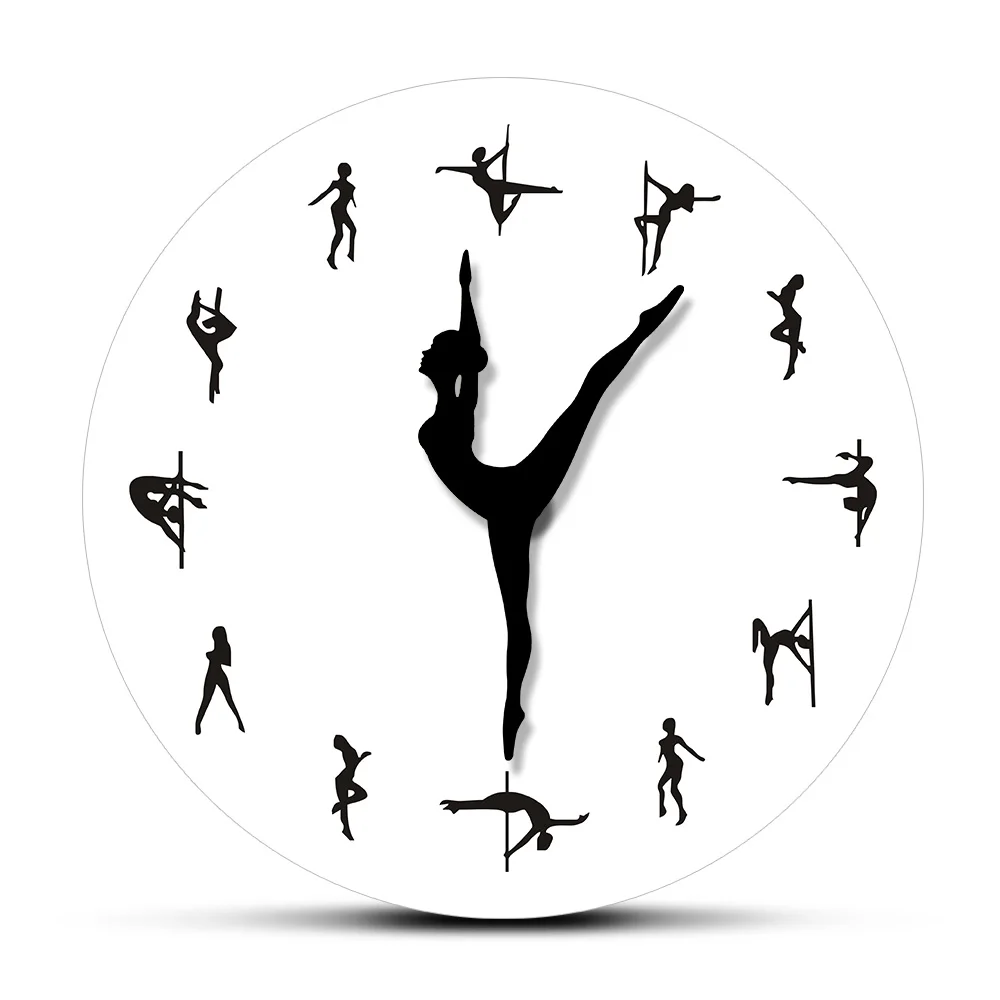 Pole Dancing Clock Hands Decorative Wall Clock Steal Tube Dance Pole Dancers Silent Move Wall Clock Dancing Room Wall Art Decor