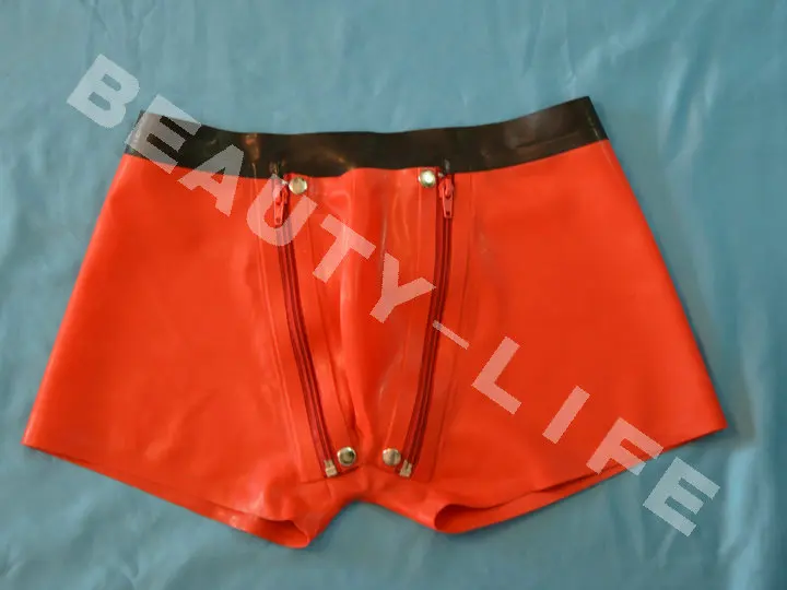 Latex Shorts  Underpants  Zipper Snap Hole penis fetish plus size customizable  natural handmade Boxers men ball Pouch