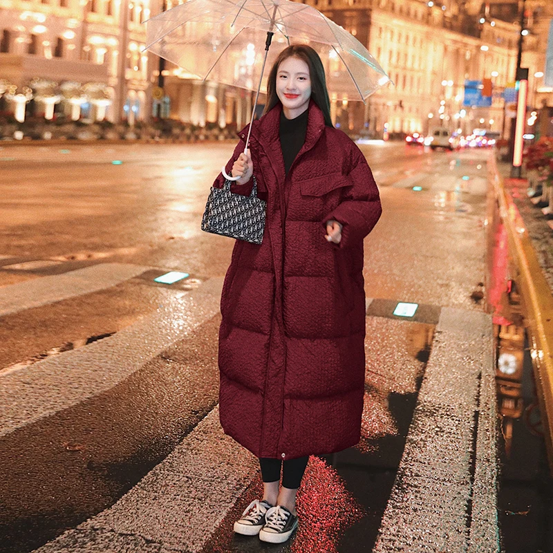 2023 New Korean Winter Down Padded Jackets Women's Clothing Loose Stand-up Collar Long Parkas Coats Winter Jackets D492