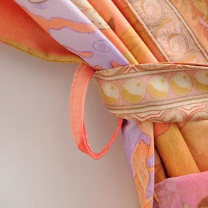 Bohemia-kimono uzun çiçek desenli çiçek, turuncu, prenses, çiçek ve vinç, etnik köken, kravat ve kemer, uzun hırka, kazak, tatilde gevşek İlk 10 satış-hırka-turuncu no. 4