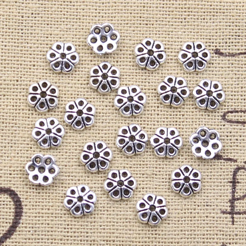 200pcs 6x7mm Tibetan Antique Silver Color Flower Bead End Caps For Jewelry Making Findings Needlework DIY Accessories Wholesale