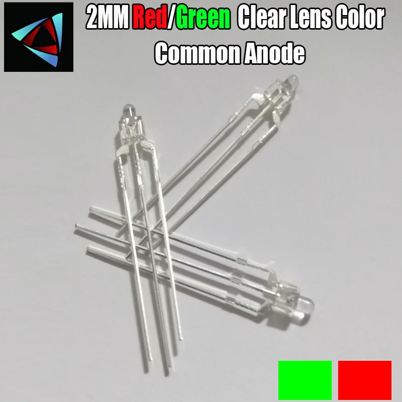 30pcs 2mm LED Diode Dual Color Red And Green Clear Lens Common Cathode & Common Anode Round Bi-Color DIY Light Emitting Lamp