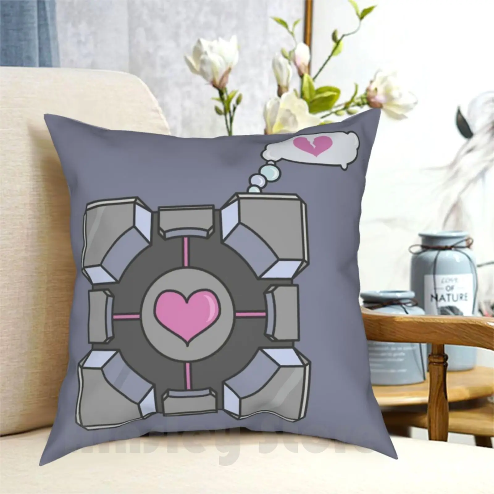 Portal Companion Cube Heartbroken Pillow Case Printed Home Soft Throw Pillow Portal Companion Cube Portal Companion Cube