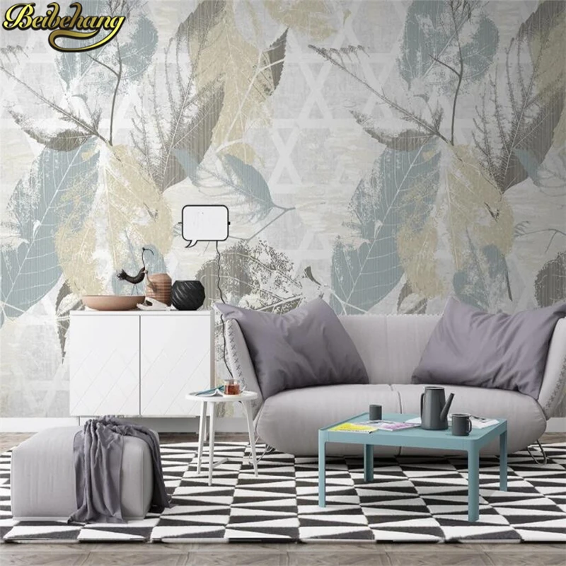 Custom 3d Nordic retro plant leaves plant wall paper bedroom TV background decoration painting stickers 3D wallpapers home decor