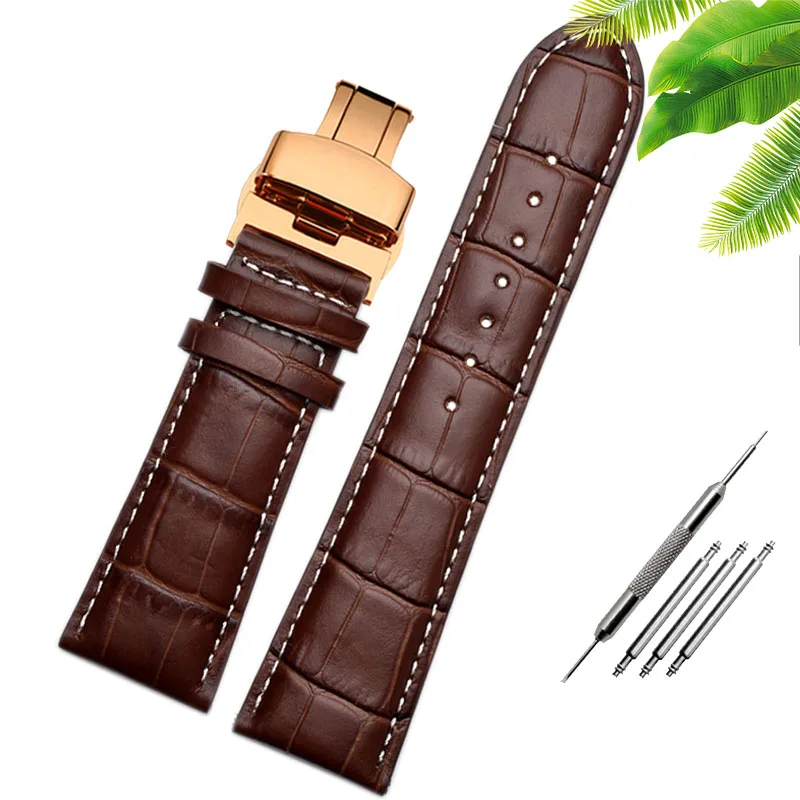 Genuine Leather Watch-Strap Band with Butterfly Clasp