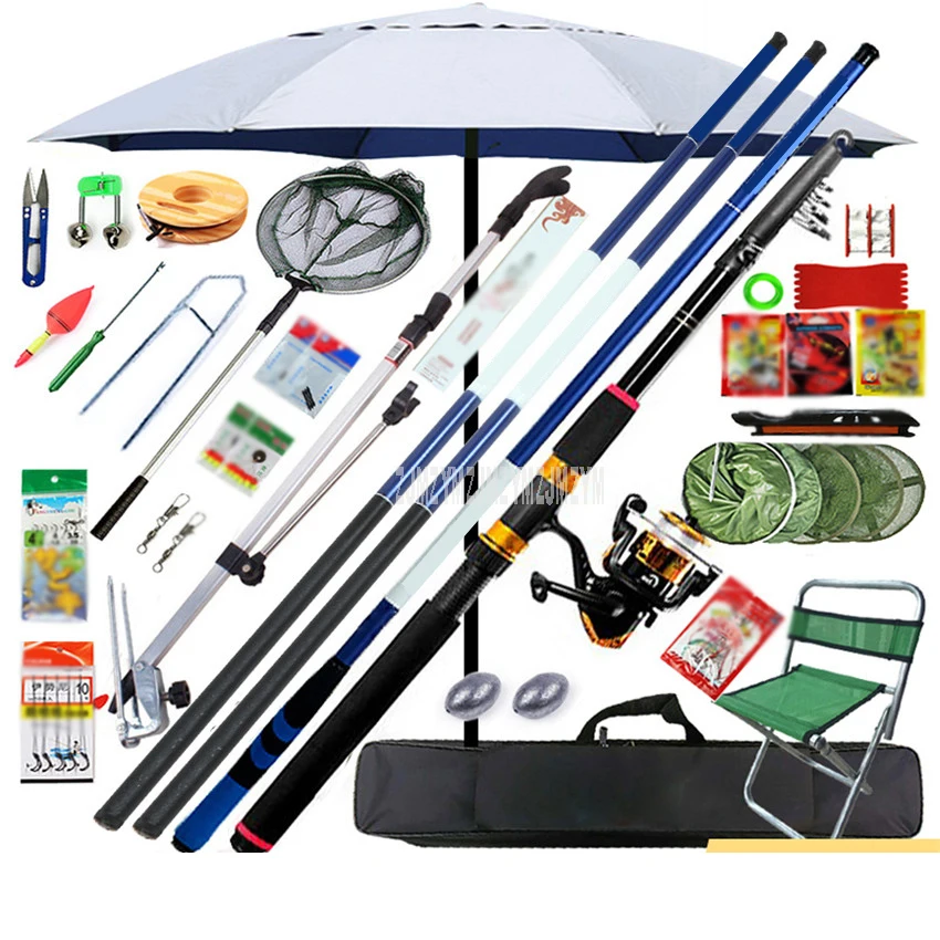 6.3m Combination Fishing Rod Set Kit Ultralight Portable Telescopic Carbon Fishing Rod Pole With Chair + 3m Sea rod+Umbrella+Bag