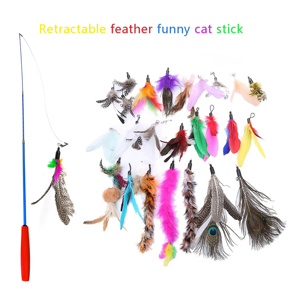 Interactieve Kat Veer Speelgoed Veer Teaser Stick Wand Huisdier Intrekbare Veer Bel Refill Vervanging Catcher Product Voor Kitten