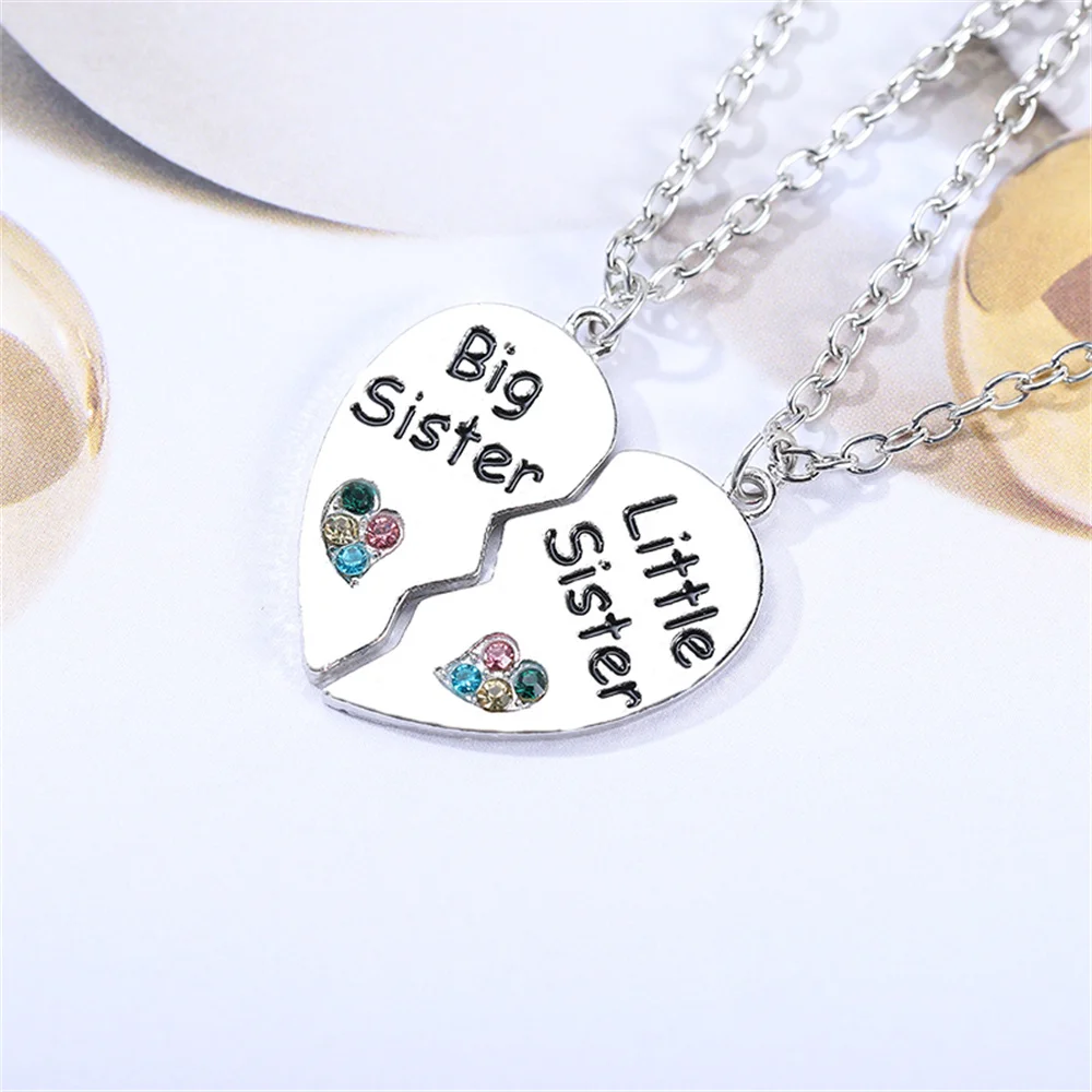 2 Pcs Trendy Big Sister Little Sister Pendant Necklace for Women Hollow Heart Puzzle Sis Friend Pendant Family Jewelry Gifts